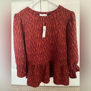 Ro & De Peplum Top Small Red Textured Boho Blouse NEW